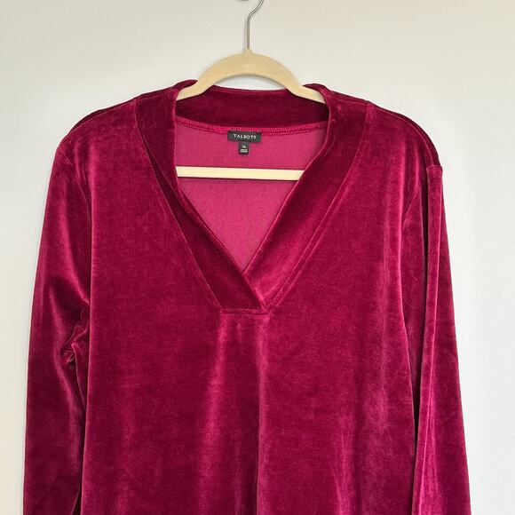 Talbots Womens Luxe Velour Easy V-Neck Tunic Top Size XL Dewberry Cozy Stretch - Picture 2 of 8